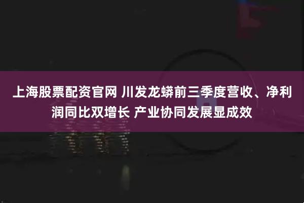 上海股票配资官网 川发龙蟒前三季度营收、净利润同比双增长 产业协同发展显成效
